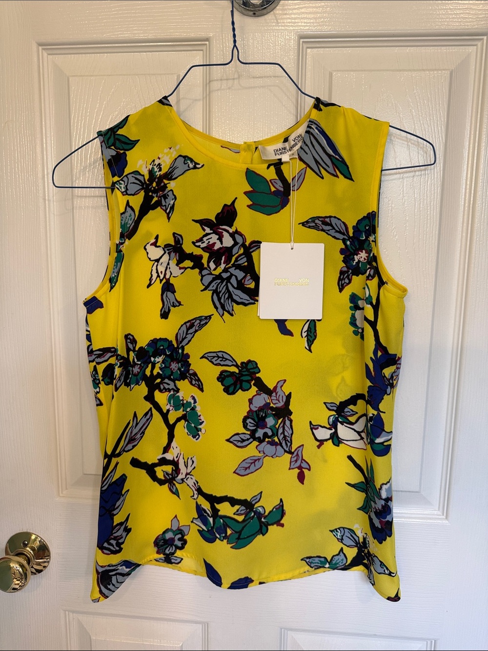 NWT Diane Von Furstenberg Yellow Floral Print Top